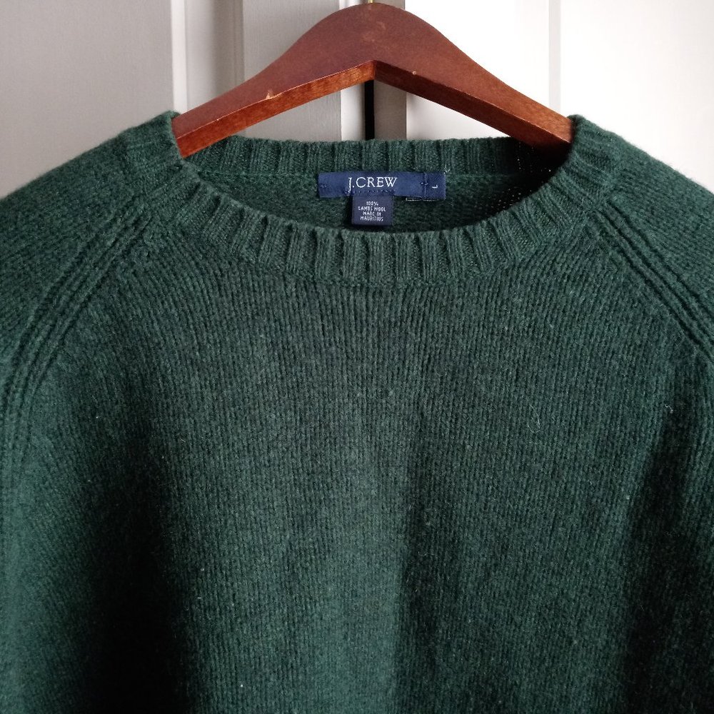 J. Crew Lambswool Forest Green Crewneck Sweater L